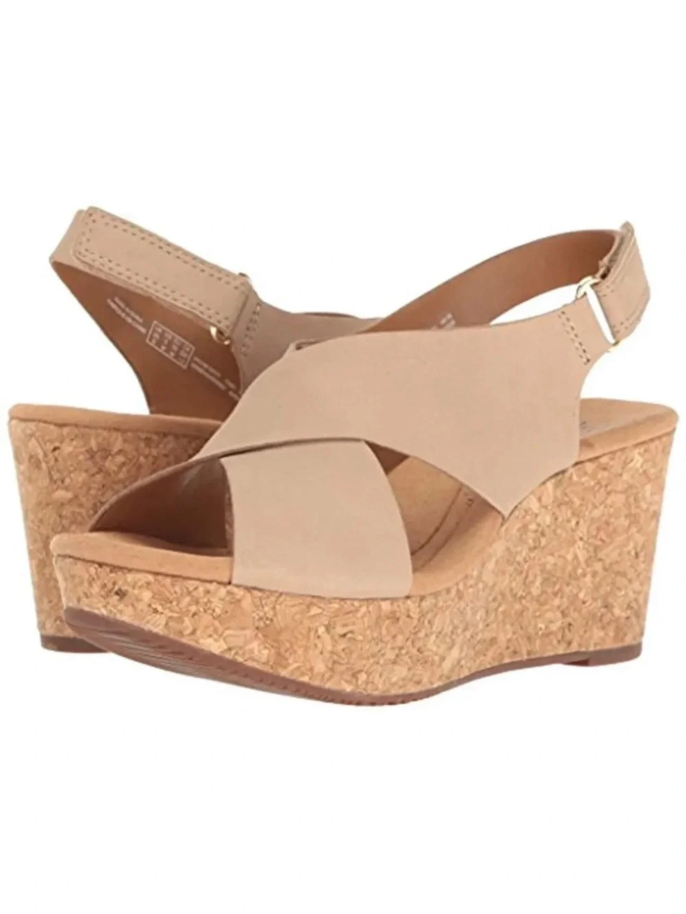 Clark’s collection annadel Beige Cork Wedge Sandals comfort cushion Open Toe 8.5